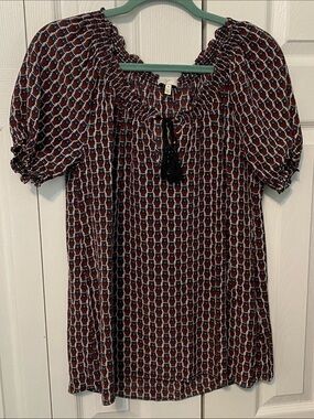 Joie 100% Silk Owl Print Peasant Blouse Medium